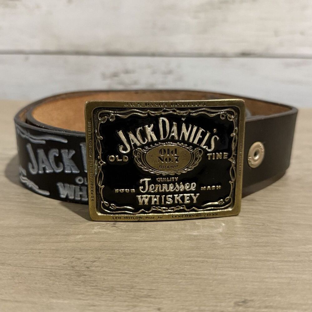 Jack Daniel's Men's Black Belt W/ Logo Belt Buckle TN Whiskey Old Number 7